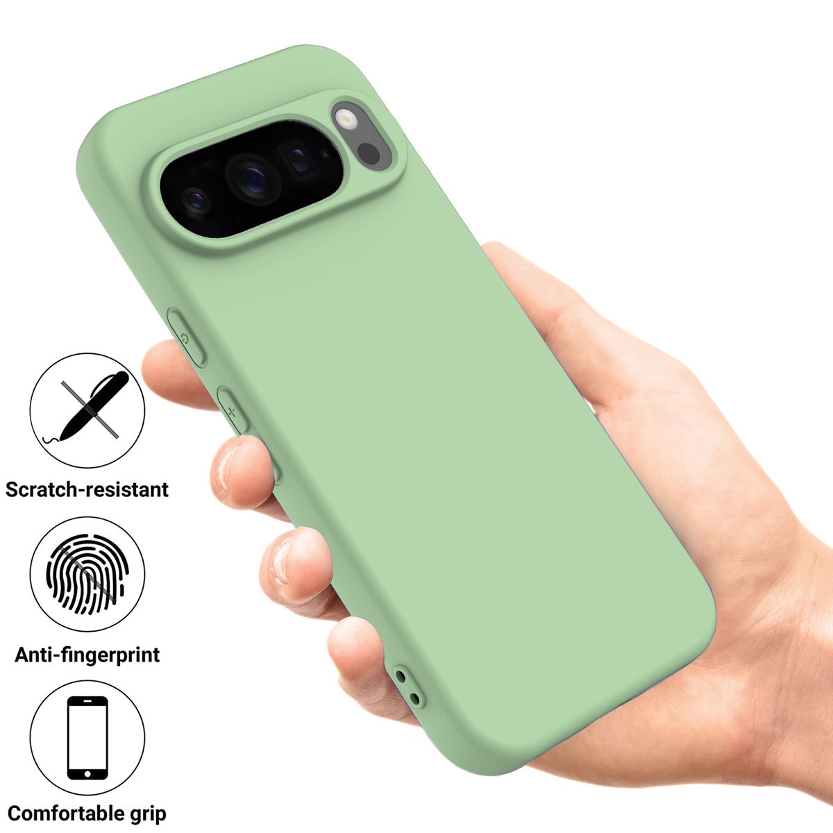 HCarcasa pentru Google Pixel 10 PRO XL, Bumper din Cauciuc Lichid Siliconic, Cuseta, Ultra Subtire, Rezistenta la Socuri, Protectoare Antizgarieturi- verde pastel