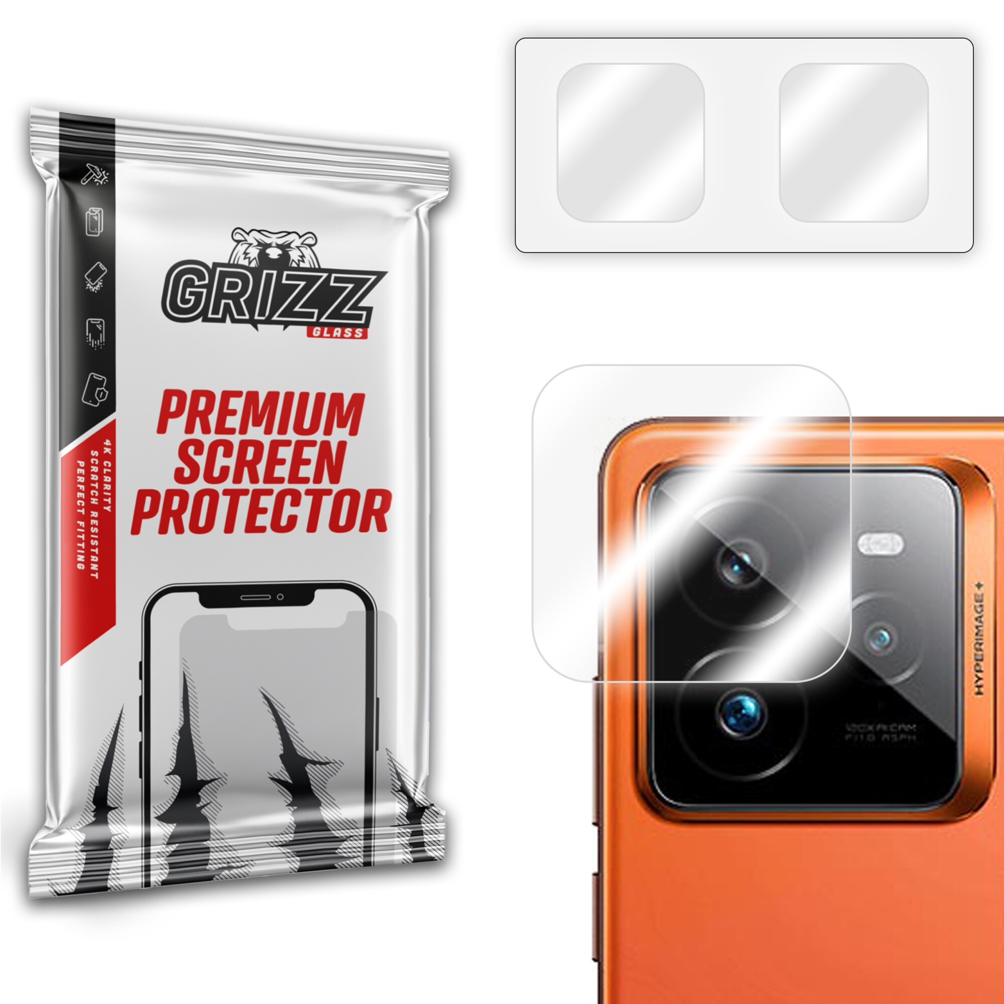 Folie de protectie pentru obiectiv compatibila cu Realme GT7 Pro, ProGrizz Grizz Glass, set 2 bucati, sticla hibrid, transparent