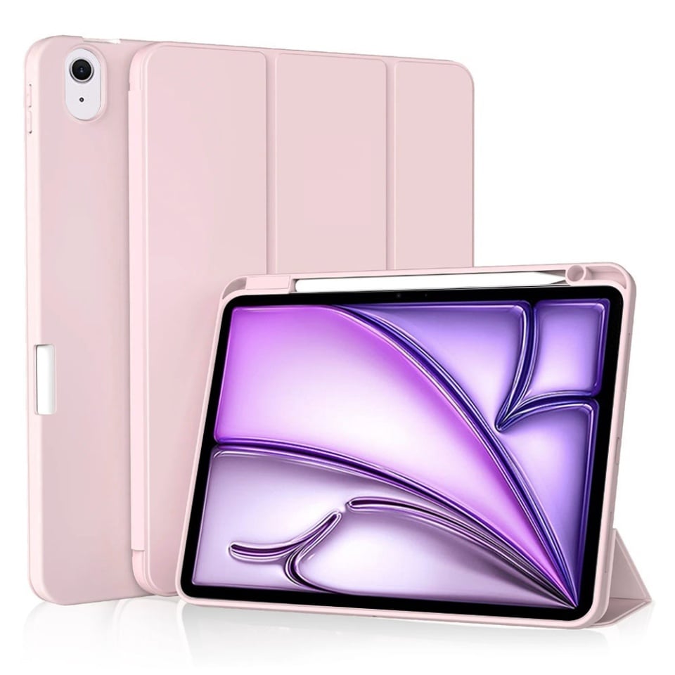 Husa tableta pentru iPad Air 11 (2024) / Air 11 (2025), suport Pencil, functie Sleep/Wake, Flex Trifold, set cu sticker, Roz