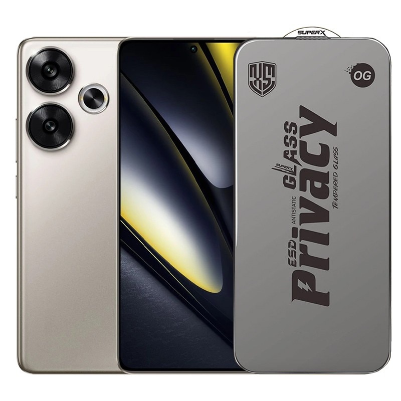 Folie de Protectie pentru Xiaomi Poco F6, Cyrax, Sticla Securizata ESD Antistatica, Super-X Privacy OG, Margini Negre, 0.30 mm, Transparent Inchis