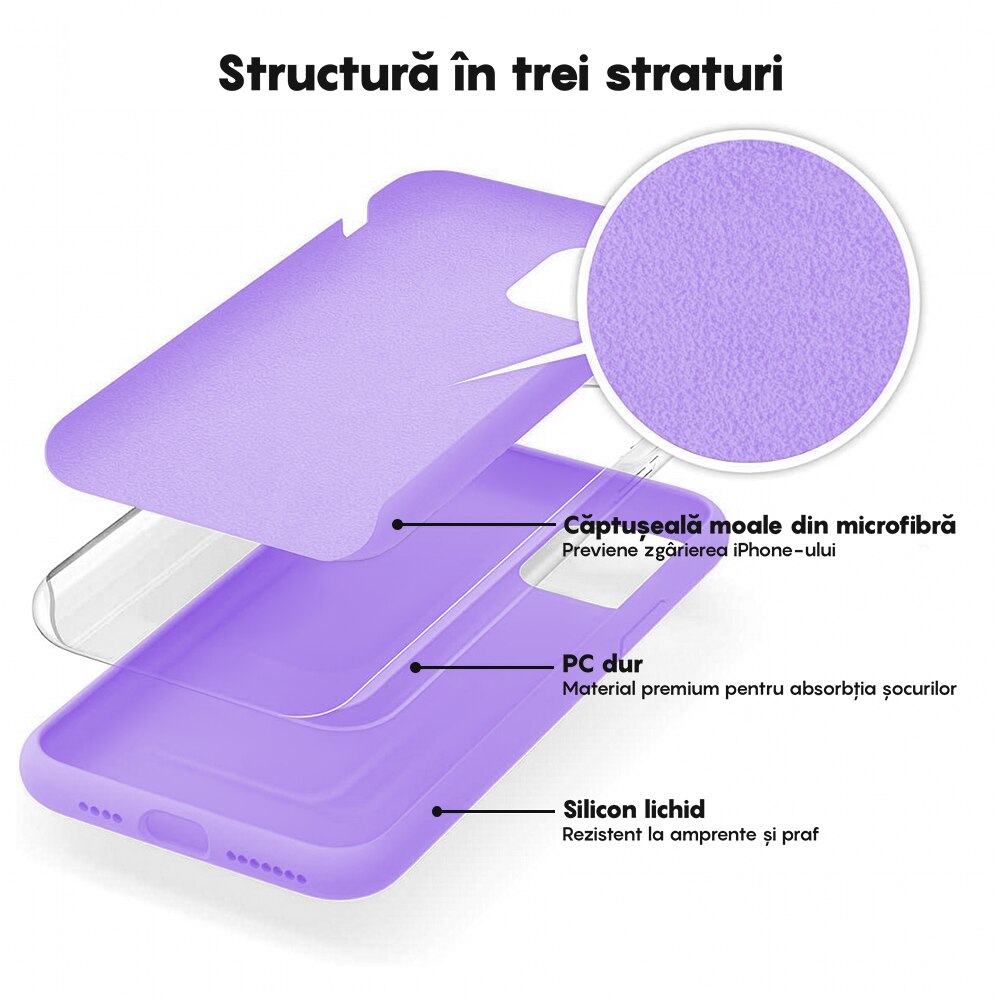 Husa CASEY STUDIOS™ compatibila cu iPhone 11 Pro Max, Soft Silicone Premium, Microfibra in Interior, Light Lilac, de Protectie, Ultra Slim, pentru Incarcare Wireless, Margini Ridicate de Protectia Ecranului si a Camerelor