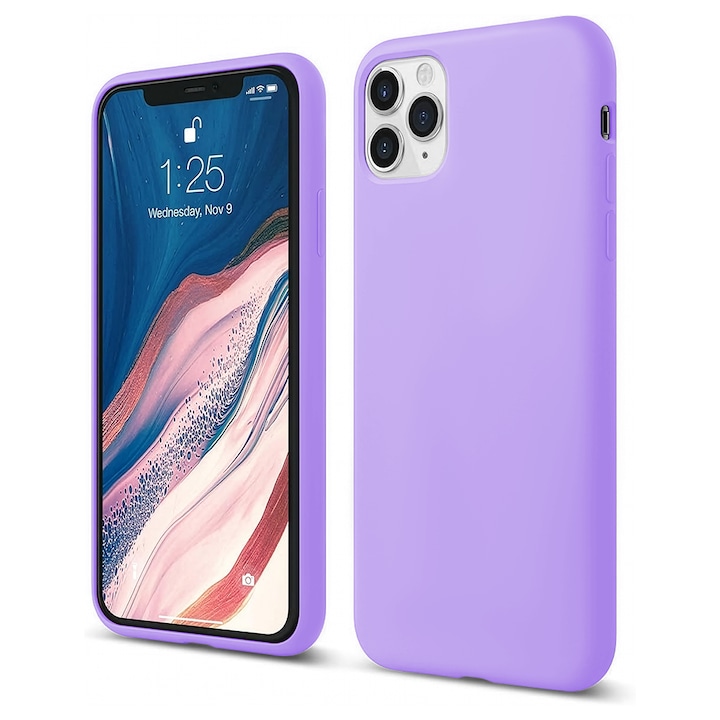 Husa CASEY STUDIOS™ compatibila cu iPhone 11 Pro Max, Soft Silicone Premium, Microfibra in Interior, Light Lilac, de Protectie, Ultra Slim, pentru Incarcare Wireless, Margini Ridicate de Protectia Ecranului si a Camerelor