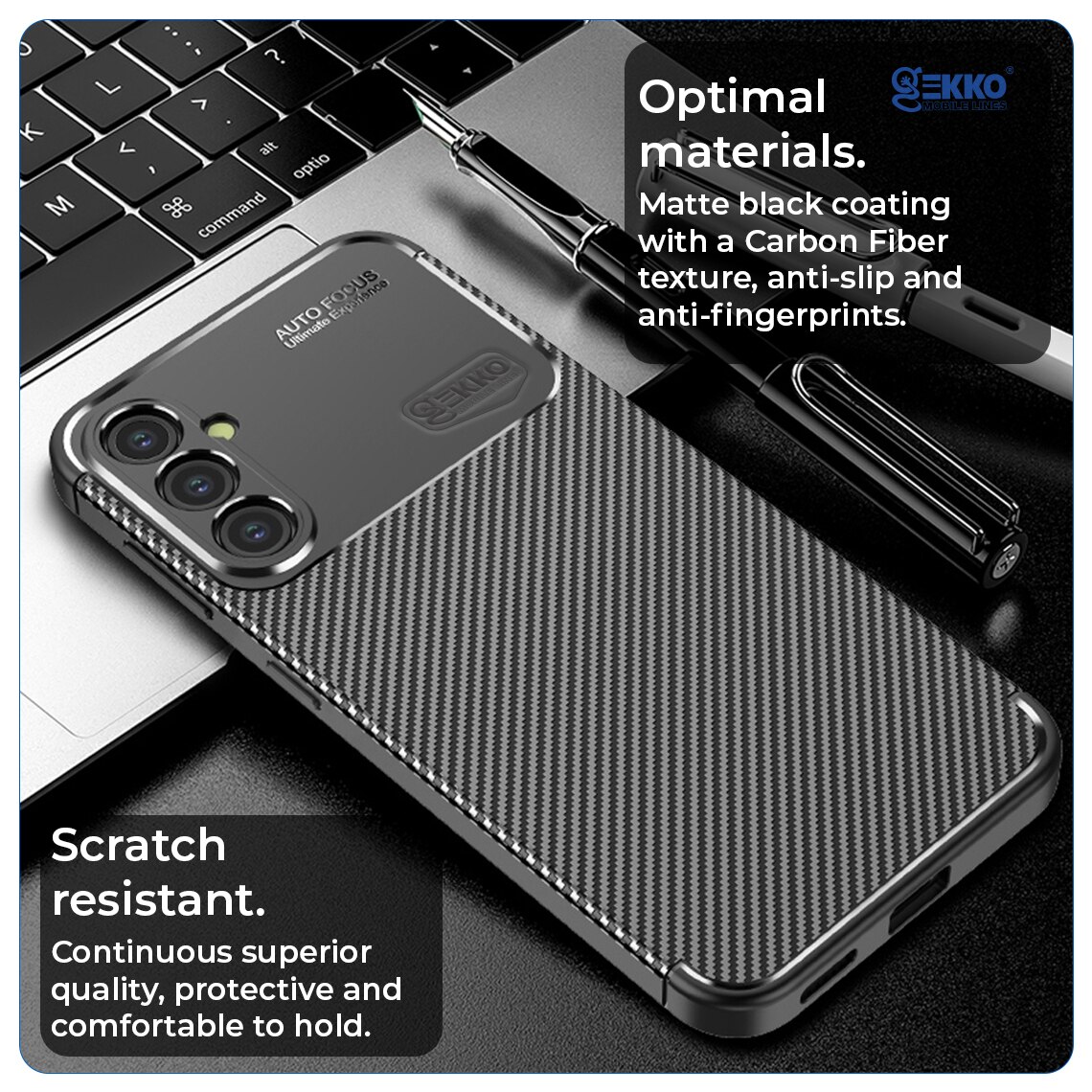 Husa pentru Samsung Galaxy A55, Silicon antisoc, Carbon Fiber AutoFocus, cu decupaje camere, Neagra