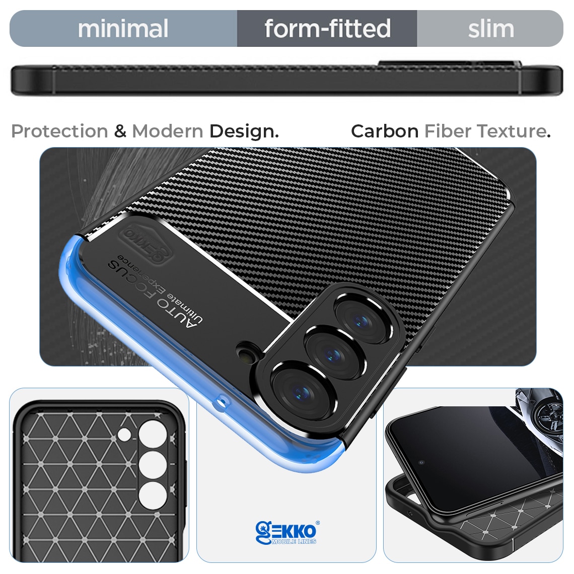 Husa pentru Samsung Galaxy A55, Silicon antisoc, Carbon Fiber AutoFocus, cu decupaje camere, Neagra
