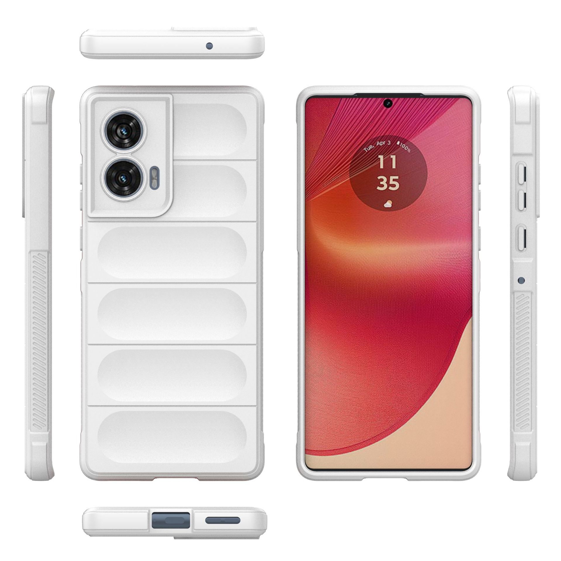 Husa telefon, pentru Motorola Edge 50 Fusion, Heavy Duty 3D cu dungi senzoriale Soft Silicone Full Portection Rezistent la socuri, Alb perlat