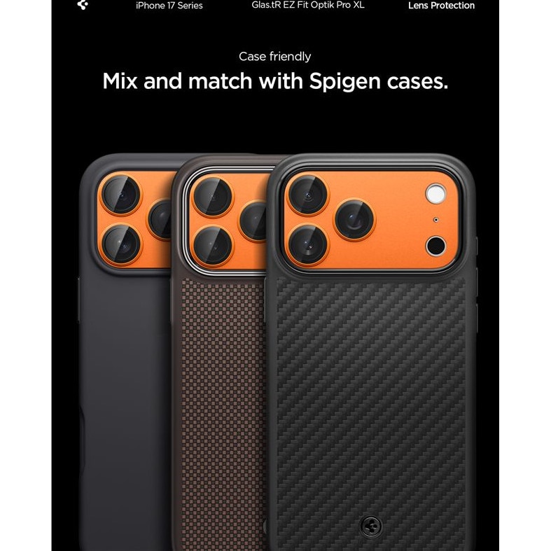 Folie sticla camera foto Spigen Glass tR EZ Fit Optik Pro XL compatibila cu iPhone 17 Pro Max, Portocaliu