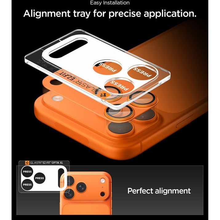 Folie sticla camera foto Spigen Glass tR EZ Fit Optik Pro XL compatibila cu iPhone 17 Pro Max, Portocaliu