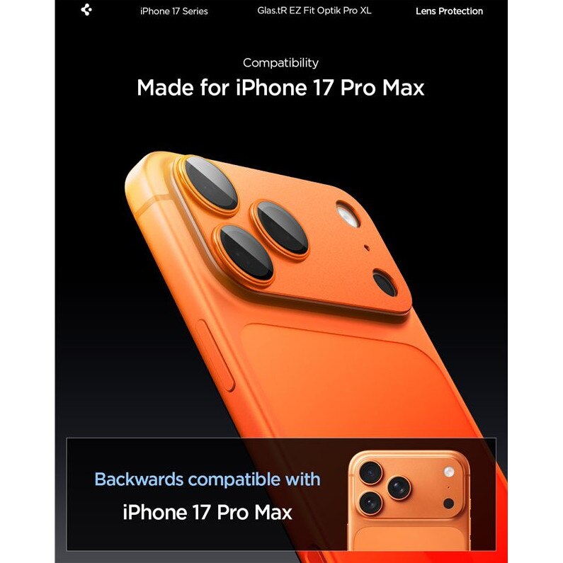 Folie sticla camera foto Spigen Glass tR EZ Fit Optik Pro XL compatibila cu iPhone 17 Pro Max, Portocaliu