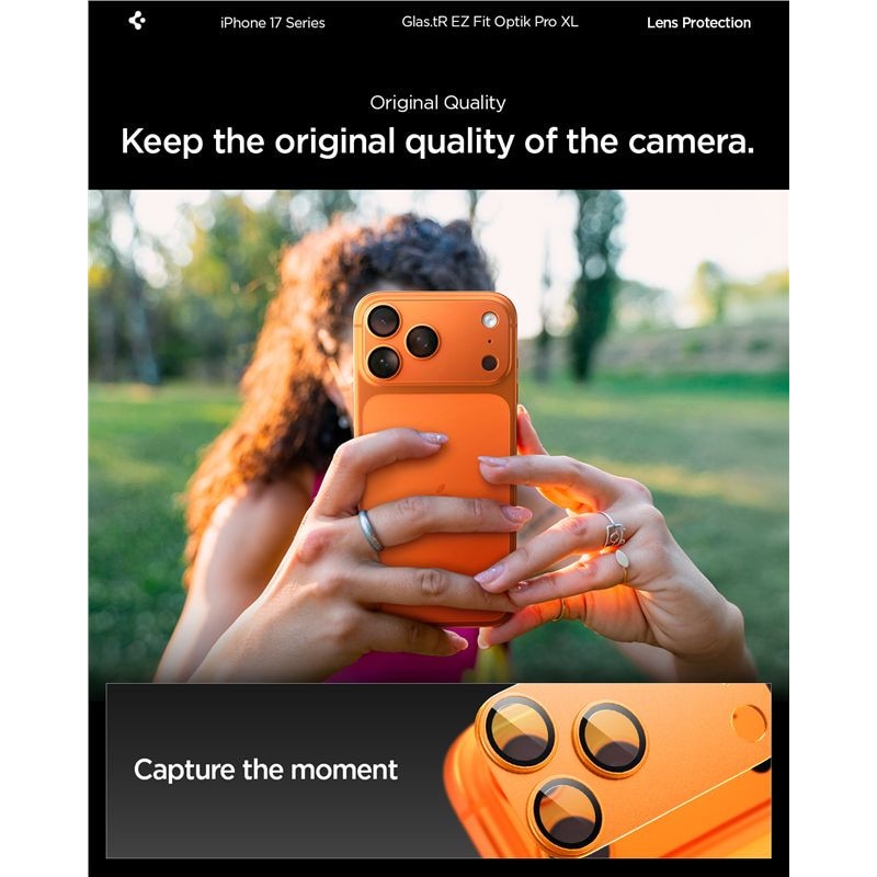 Folie sticla camera foto Spigen Glass tR EZ Fit Optik Pro XL compatibila cu iPhone 17 Pro Max, Portocaliu