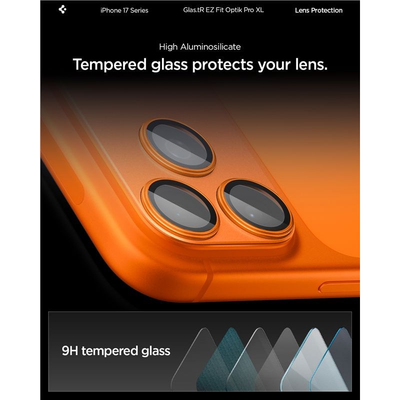 Folie sticla camera foto Spigen Glass tR EZ Fit Optik Pro XL compatibila cu iPhone 17 Pro Max, Portocaliu