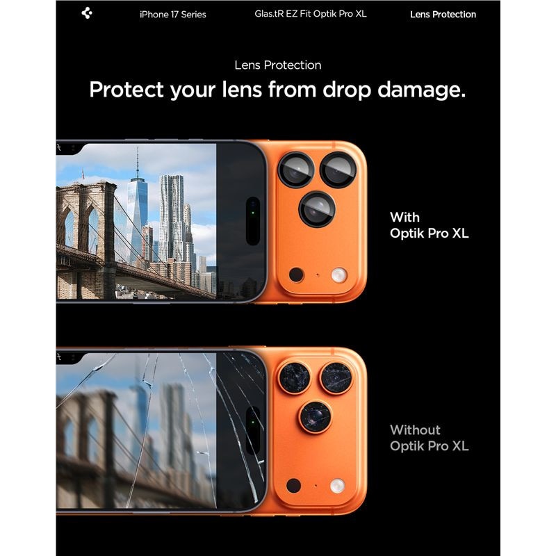 Folie sticla camera foto Spigen Glass tR EZ Fit Optik Pro XL compatibila cu iPhone 17 Pro Max, Portocaliu
