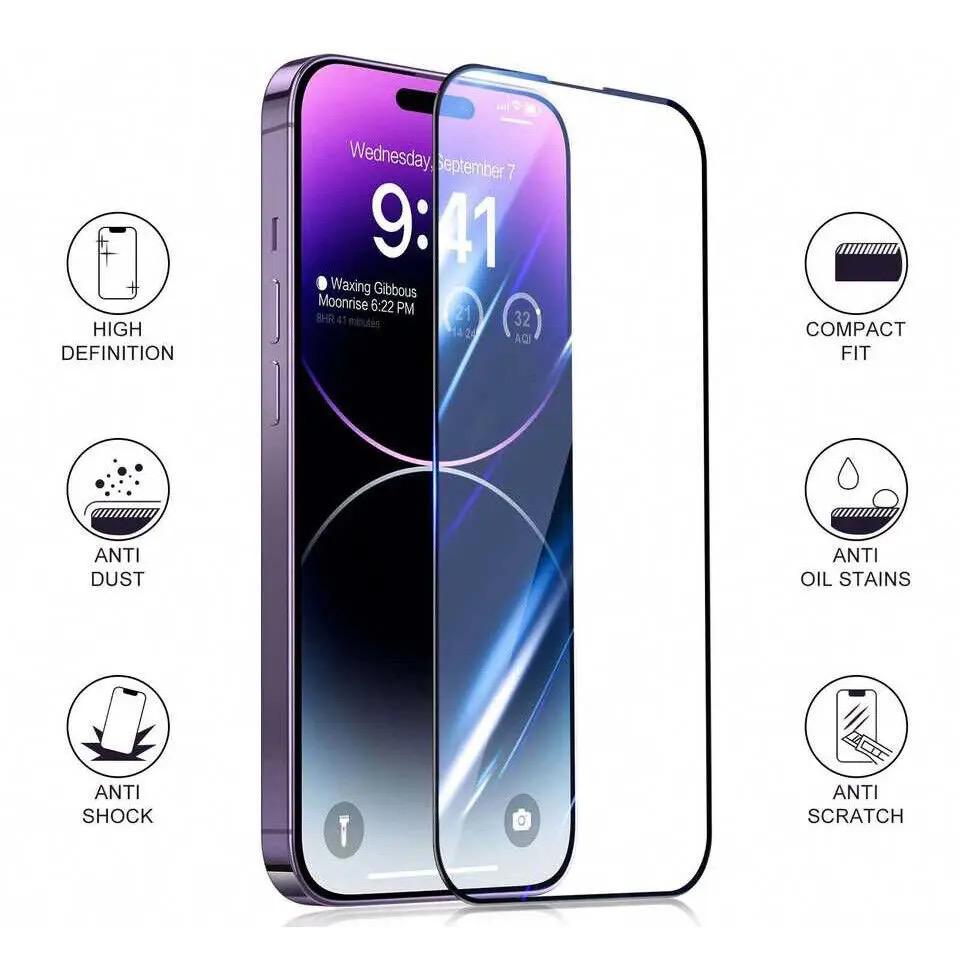 Folie Protectie Sticla securizata Mkpshield, compatibila iPhone 15 Pro Max, Full Glue, Ultra HD, Margini Negre