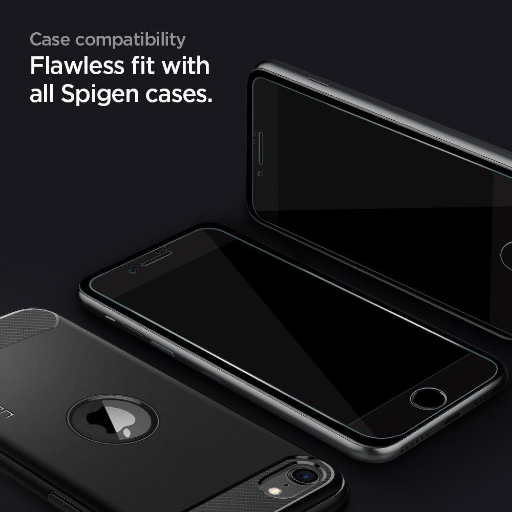 Folie ecran Spigen AlignMaster Glas.tR Full Cover, pentru iPhone SE 2 / iPhone SE 3 / iPhone 7 / iPhone 8, 9H, Case Friendly, Negru