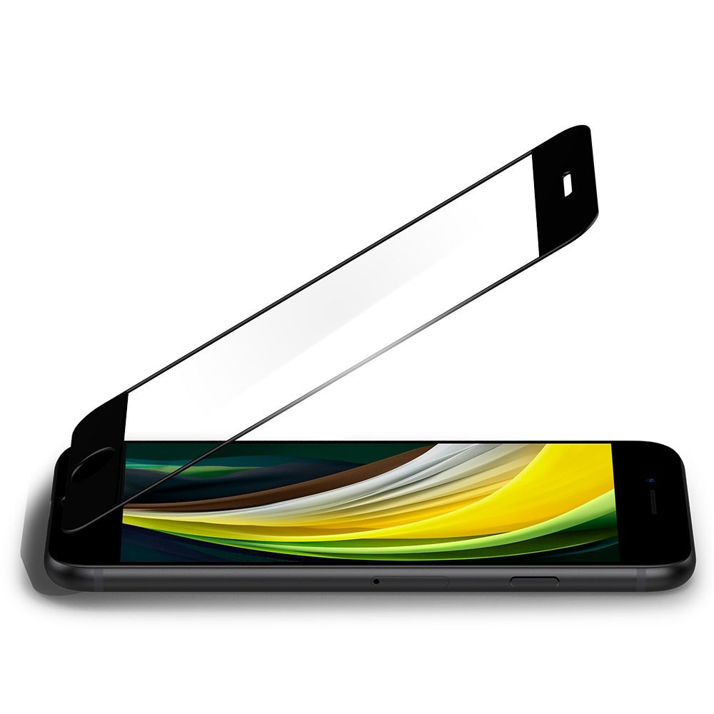 Folie ecran Spigen AlignMaster Glas.tR Full Cover, pentru iPhone SE 2 / iPhone SE 3 / iPhone 7 / iPhone 8, 9H, Case Friendly, Negru
