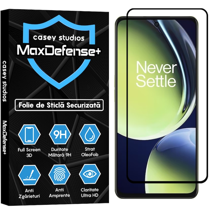 Folie Sticla CASEY STUDIOS™ compatibila cu OnePlus Nord CE3, Full Cover 3D, Full Glue, Duritate Militara, Ultra HD, Anti Zgarieturi, Anti Amprente, Anti Socuri, Margini Negre