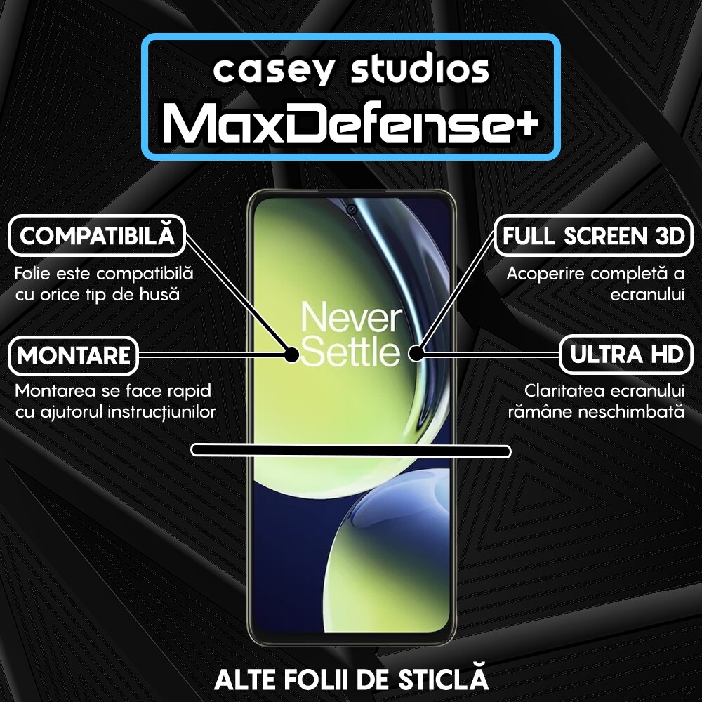 Folie Sticla CASEY STUDIOS™ compatibila cu OnePlus Nord CE3, Full Cover 3D, Full Glue, Duritate Militara, Ultra HD, Anti Zgarieturi, Anti Amprente, Anti Socuri, Margini Negre
