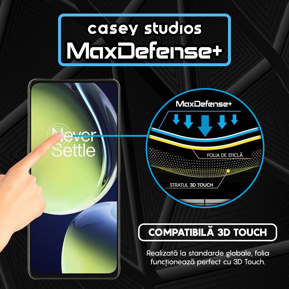 Folie Sticla CASEY STUDIOS™ compatibila cu OnePlus Nord CE3, Full Cover 3D, Full Glue, Duritate Militara, Ultra HD, Anti Zgarieturi, Anti Amprente, Anti Socuri, Margini Negre