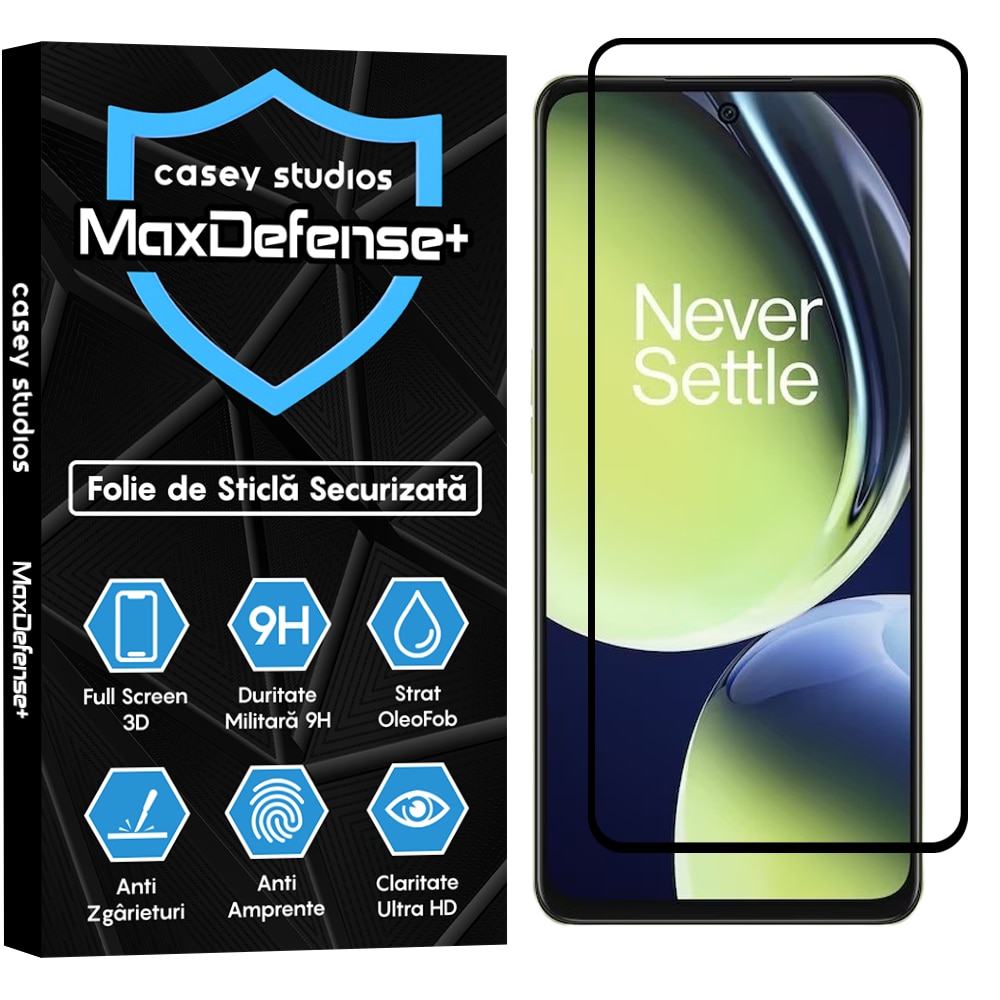 Folie Sticla CASEY STUDIOS™ compatibila cu OnePlus Nord CE3, Full Cover 3D, Full Glue, Duritate Militara, Ultra HD, Anti Zgarieturi, Anti Amprente, Anti Socuri, Margini Negre