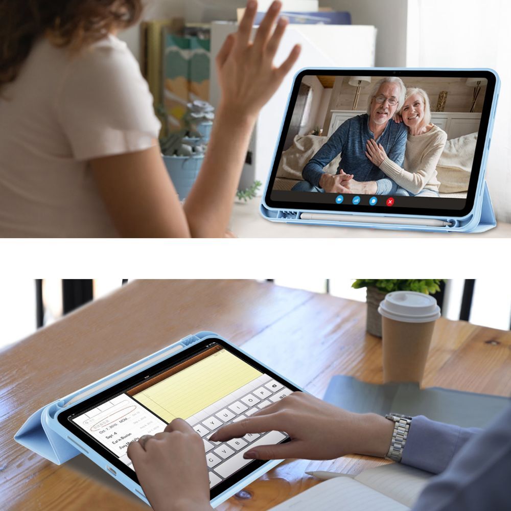 Husă inteligentă compatibilă cu tableta iPad 2025 de 11 inch (iPad 11) - albastru deschis, cu suport pentru stylus