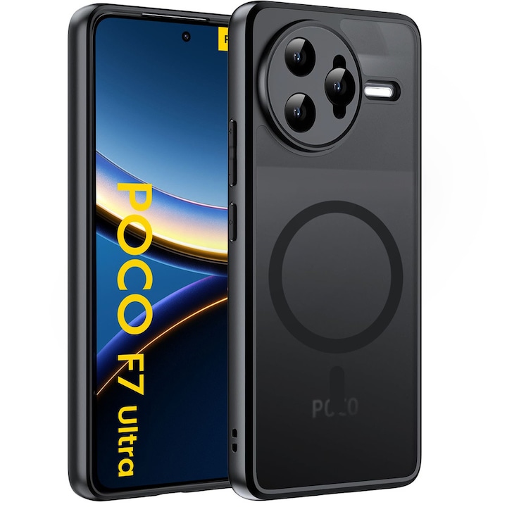 Set Etui Pentru Xiaomi Poco F7 Ultra, Compatibil Cu Magsafe, Erbord Matt Case, Negru Si Sticla Securizata, Erbord, Matt Case, Etui Hibrid Din Policarbonat Si Poliuretan Termoplastic, Protejeaza Impotriva Daunelor Mecanice, Negru