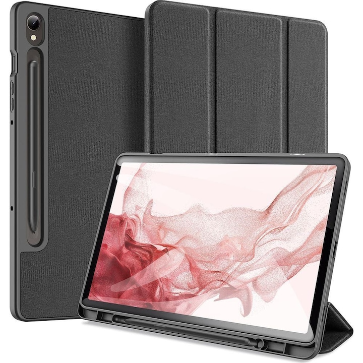 Tablete Samsung Galaxy Tab S9 FE+ compatibile 12.4 inch (SM-X610, SM-X616) - Husa neagra rezistenta la socuri DUX DUCIS DOMO, cu suport creion