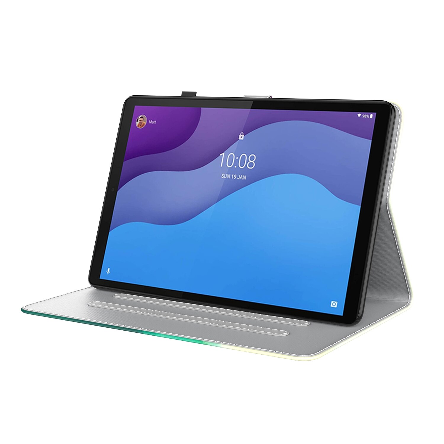 Husa tableta pentru Lenovo Tab M10 HD Gen 2 TB-X306X, TB-X306F, 10.1, model cu model cu voltaj si model cu apa, material textil cu piele PU, design orizontal magnetic cu elemente de finisare din piele, tehnologie flip, suport pentru tinere, culoare verde