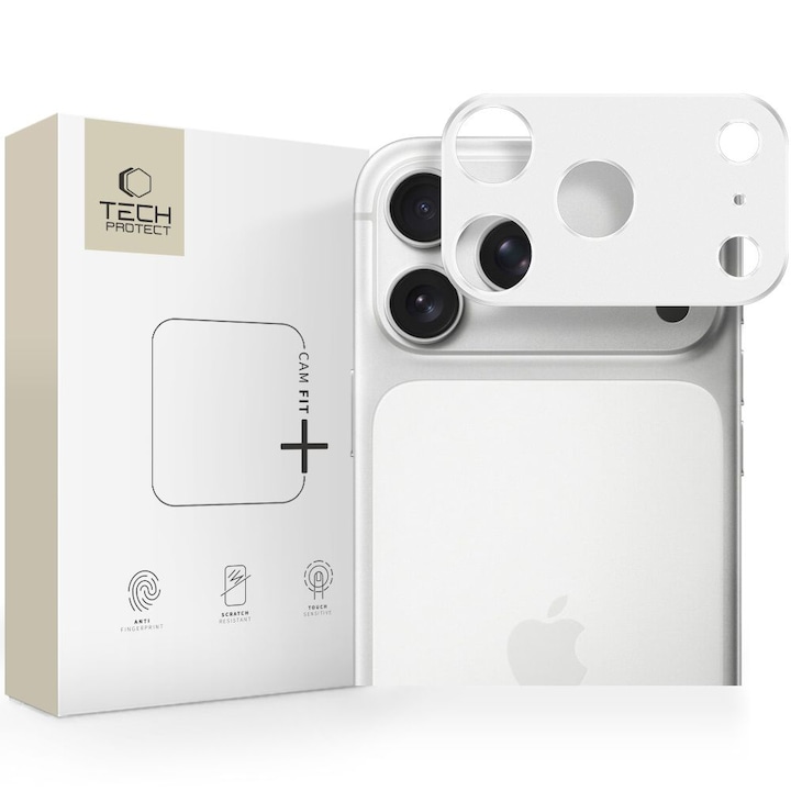 Folie sticla camera foto Tech-Protect CamAlloy Fit Plus compatibila cu iPhone 17 Pro Max, Silver
