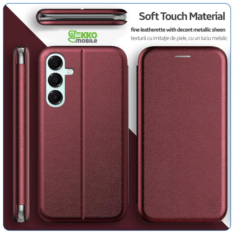 Husa pentru Samsung Galaxy A16 (A166), tip carte, inchidere Magnetica, buzunar Card, Functie Stand, Piele-Eco cu interior Microfibra, Flip Open, Bordo