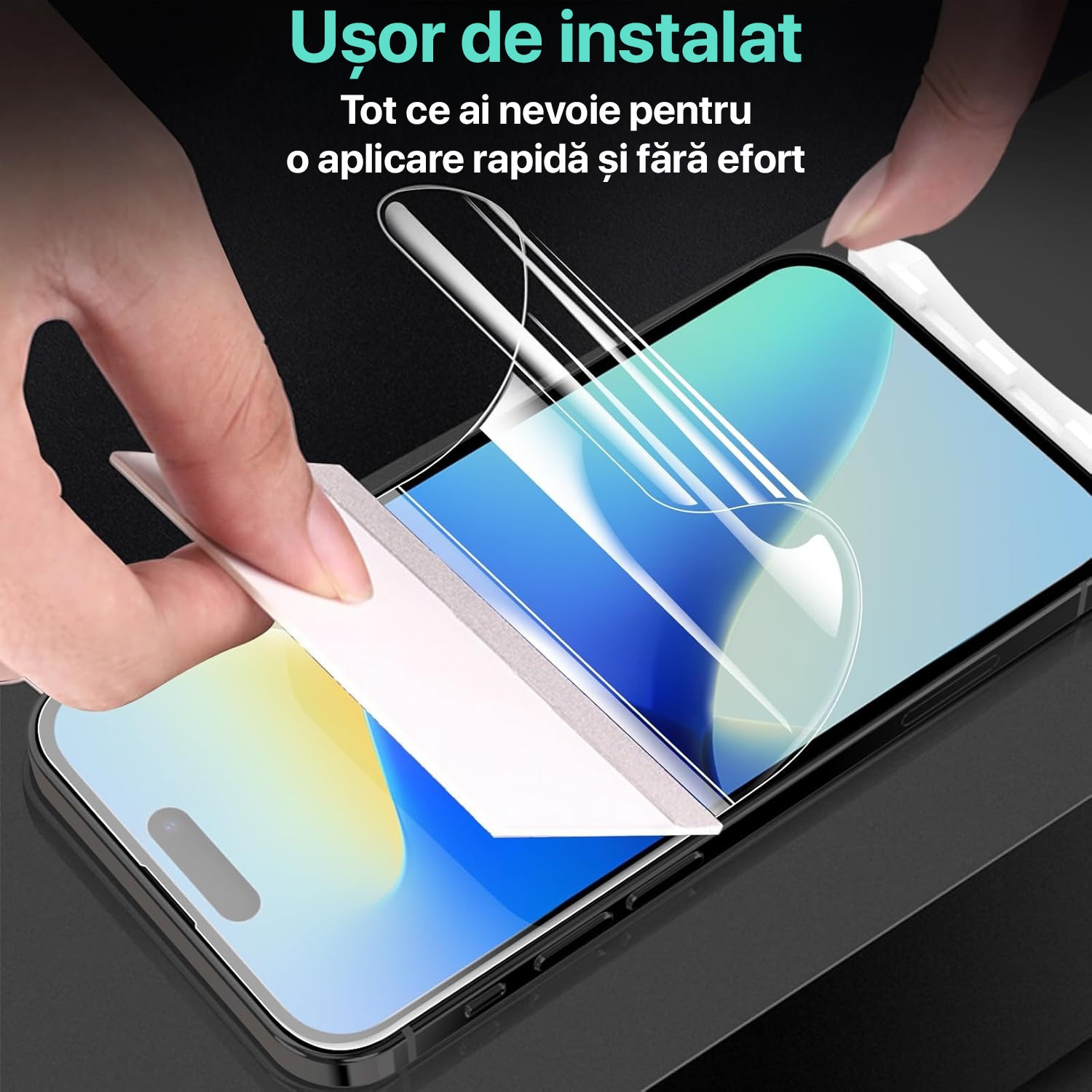 Folie iPhone 17 transparenta din silicon, Silicon Hydrogel Regenerabil, Flexible Hydro-Crystal, Protectie Completa, Full Glue, Instalare usoara, Set complet pentru Instalare