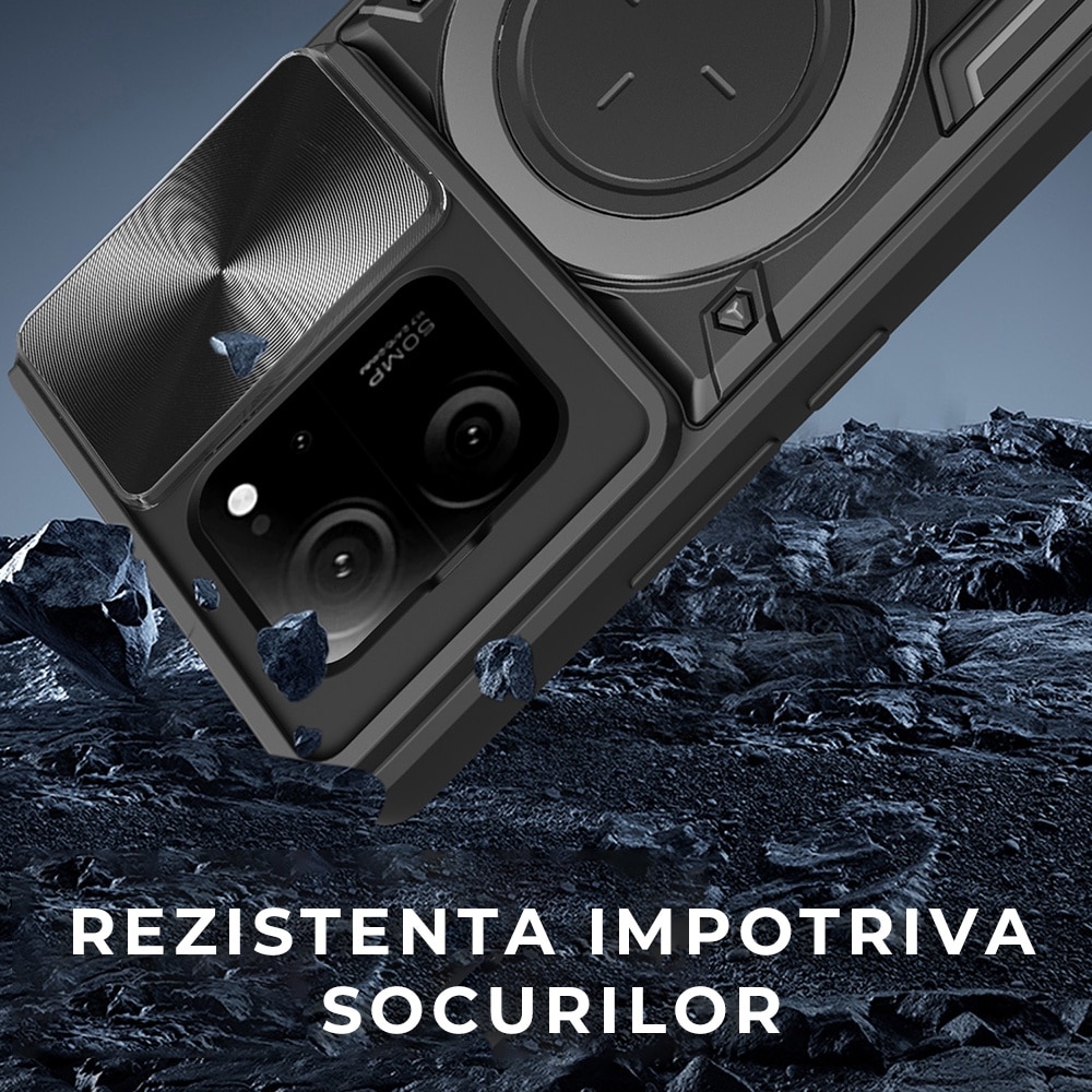 Husa pentru Xiaomi 13T / 13T Pro, CamGuard Pro Kickstand, Slider Camera, Antisoc, Protectie Superioara, Negru
