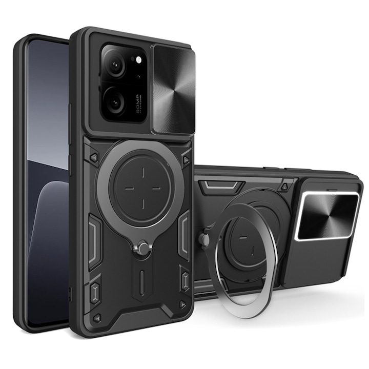 Husa pentru Xiaomi 13T / 13T Pro, CamGuard Pro Kickstand, Slider Camera, Antisoc, Protectie Superioara, Negru