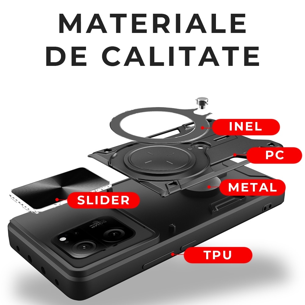 Husa pentru Xiaomi 13T / 13T Pro, CamGuard Pro Kickstand, Slider Camera, Antisoc, Protectie Superioara, Negru