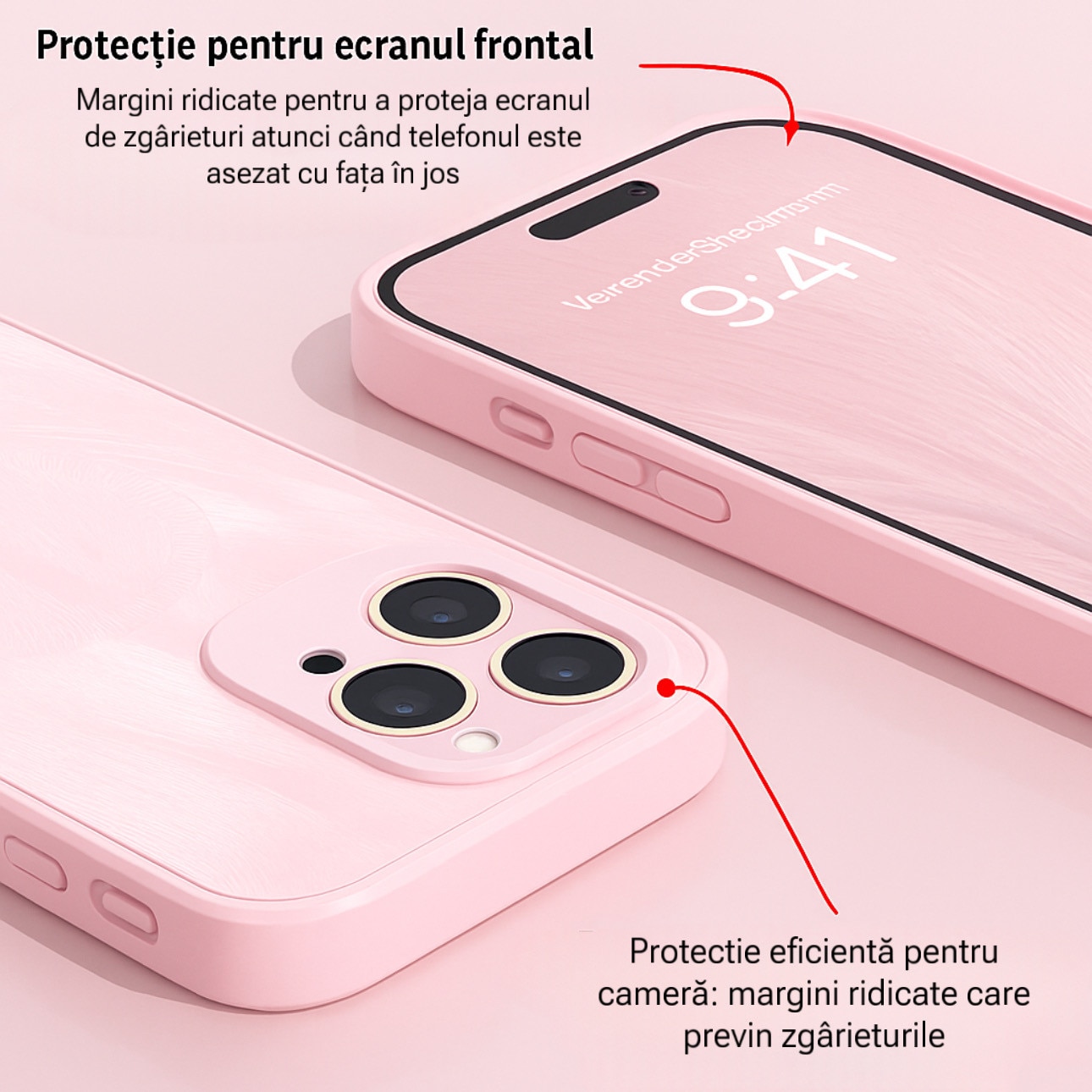 Husa de Protectie Pentru iPhone 14 MagSafe, Culoare Roz, lucios cu efect 3D tip Pana, design elegant si protectie completa inclusiv Lentile impotriva socurilor si zgarieturilor