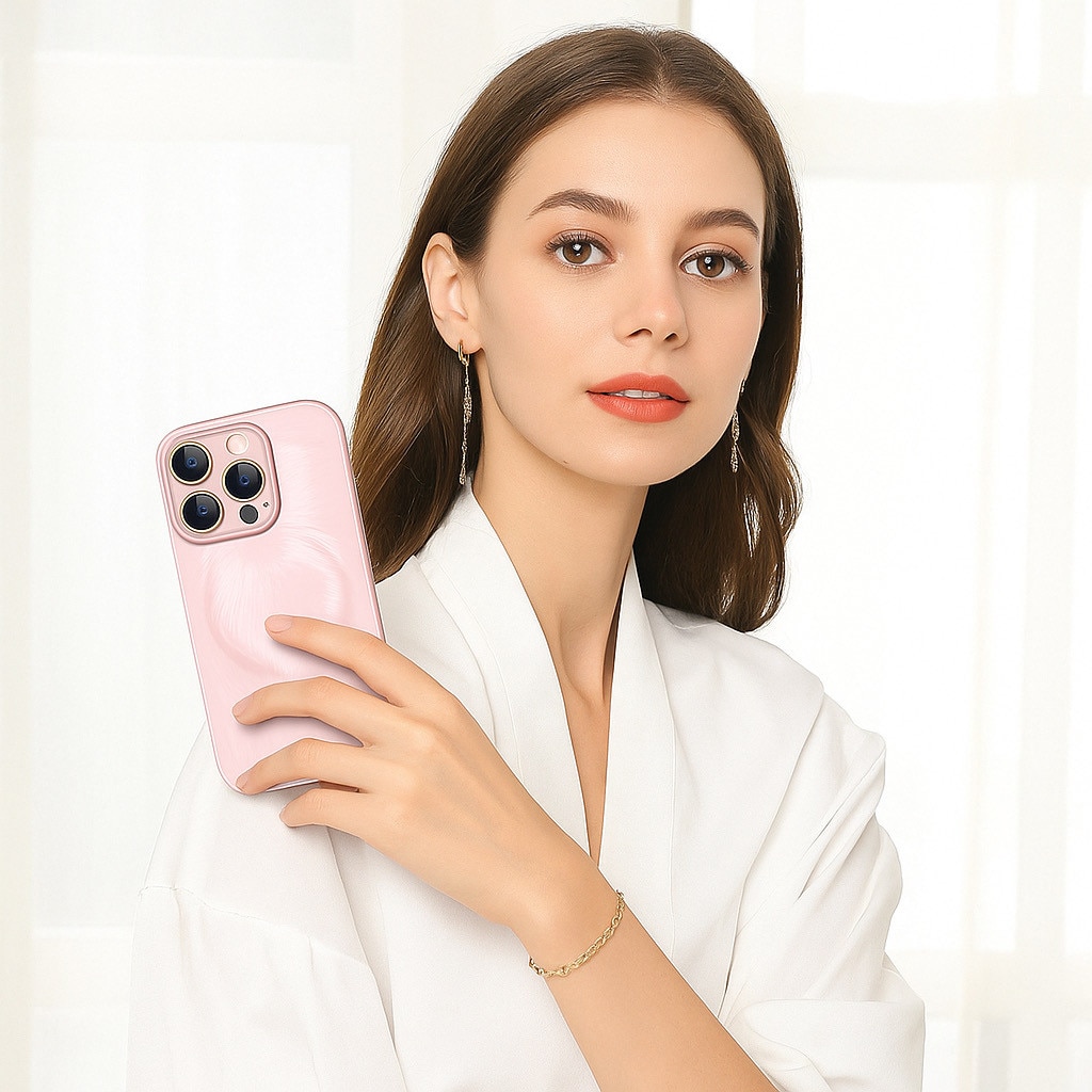 Husa de Protectie Pentru iPhone 14 MagSafe, Culoare Roz, lucios cu efect 3D tip Pana, design elegant si protectie completa inclusiv Lentile impotriva socurilor si zgarieturilor