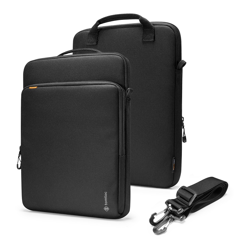 Geanta de umar pentru laptop TomToc, compartimente multiple pentru accesorii, Defender, diagonala maxima 16", colturi intarite, protecte 360, nailon, Negru