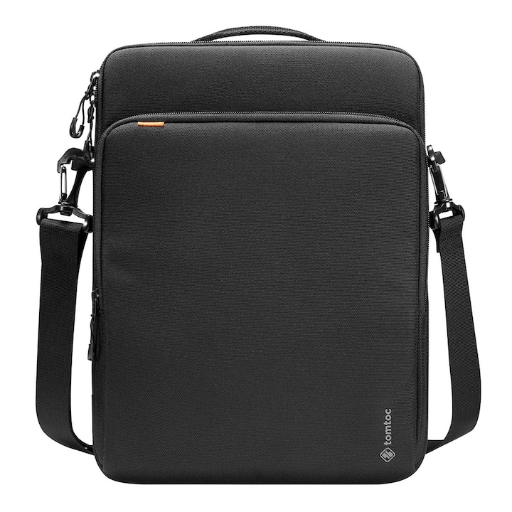 Geanta de umar pentru laptop TomToc, compartimente multiple pentru accesorii, Defender, diagonala maxima 16", colturi intarite, protecte 360, nailon, Negru