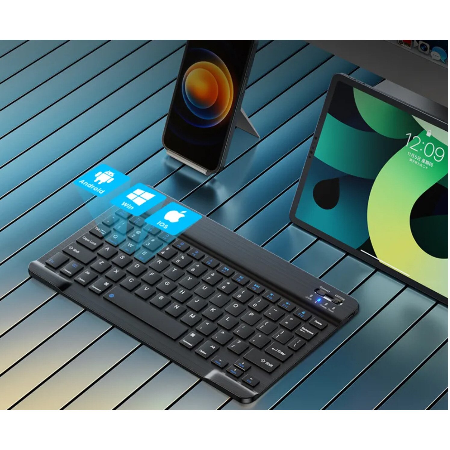 Tastatura wireless Bluetooth compatibila cu Samsung / Apple / Lenovo / Xiaomi / Huawei – compacta, portabila, fara fir
