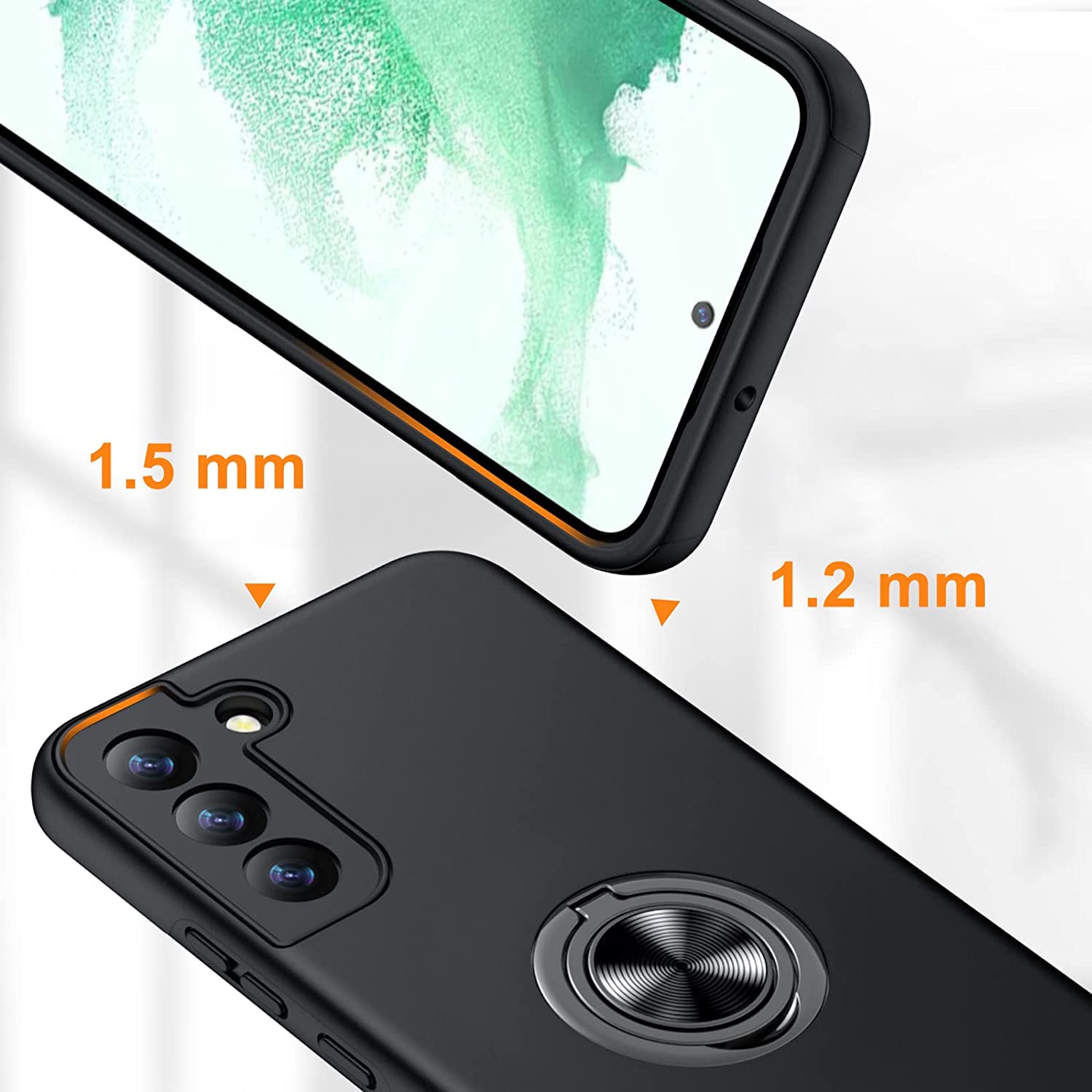 Husa pentru Samsung Galaxy S22 PLUS, inel rotativ 360° si Kickstand, Protectie Militara Antisoc, cu disipare termica, Negru