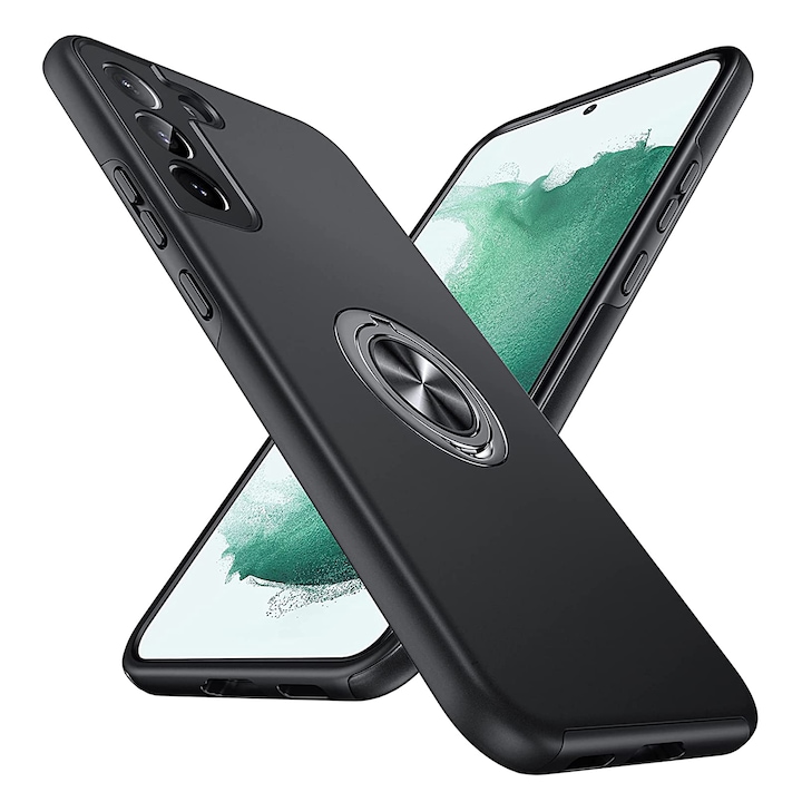 Husa pentru Samsung Galaxy S22 PLUS, inel rotativ 360° si Kickstand, Protectie Militara Antisoc, cu disipare termica, Negru