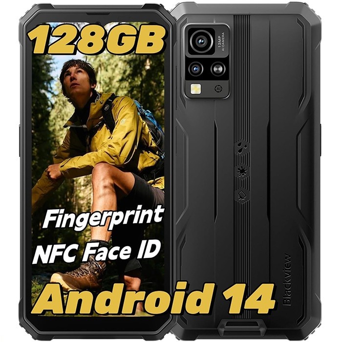 Telefon mobil Blackview BV4800 Pro, 4G, 12GB Ram(4GB + 8GB extensibili), 128GB, 6.56'' HD+, Android 14, 5180mAh, Rezistent la praf/anti-picatura/impermeabil, Deblocare amprenta/Fata ID/NFC, Negru
