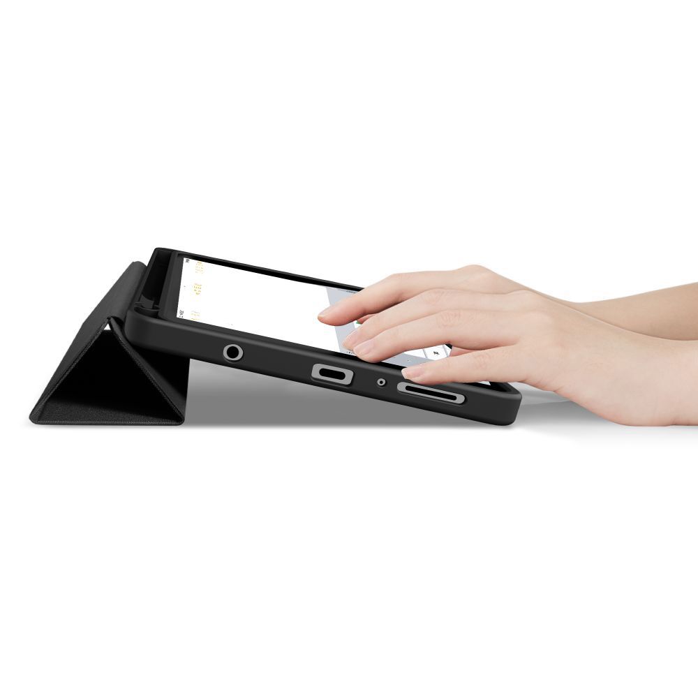 Husă tabletă compatibilă cu Samsung Galaxy Tab A11 8.7 X133 / X135 - din material textil de pânză, obsidian negru, cu suport pentru creion
