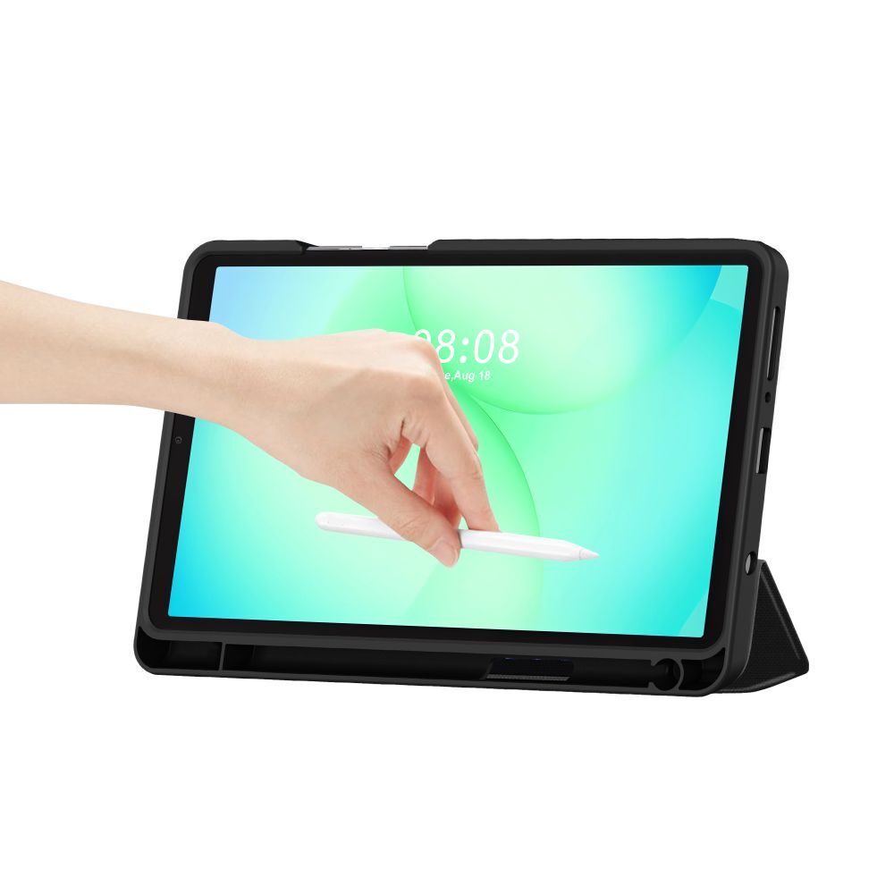 Husă tabletă compatibilă cu Samsung Galaxy Tab A11 8.7 X133 / X135 - din material textil de pânză, obsidian negru, cu suport pentru creion