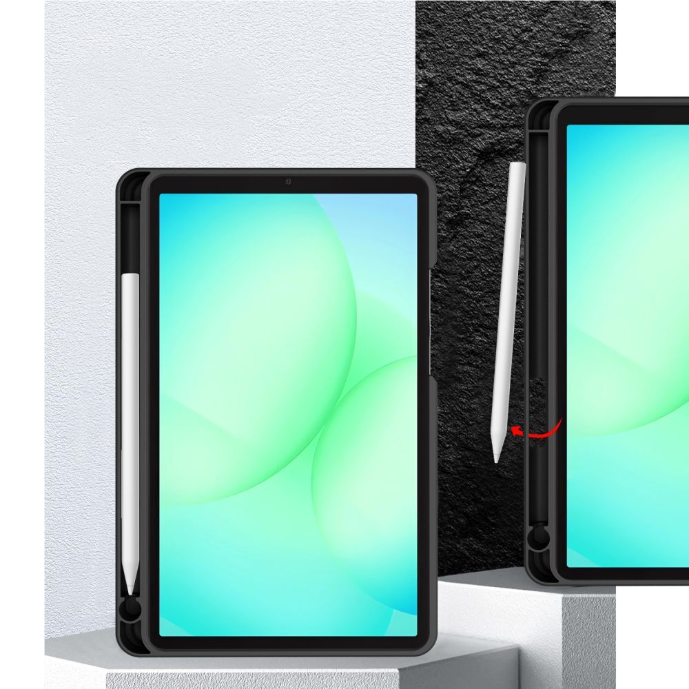 Husă tabletă compatibilă cu Samsung Galaxy Tab A11 8.7 X133 / X135 - din material textil de pânză, obsidian negru, cu suport pentru creion