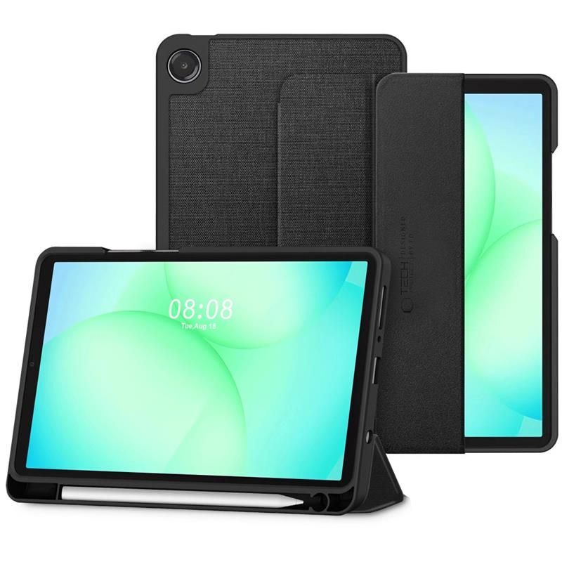 Husă tabletă compatibilă cu Samsung Galaxy Tab A11 8.7 X133 / X135 - din material textil de pânză, obsidian negru, cu suport pentru creion