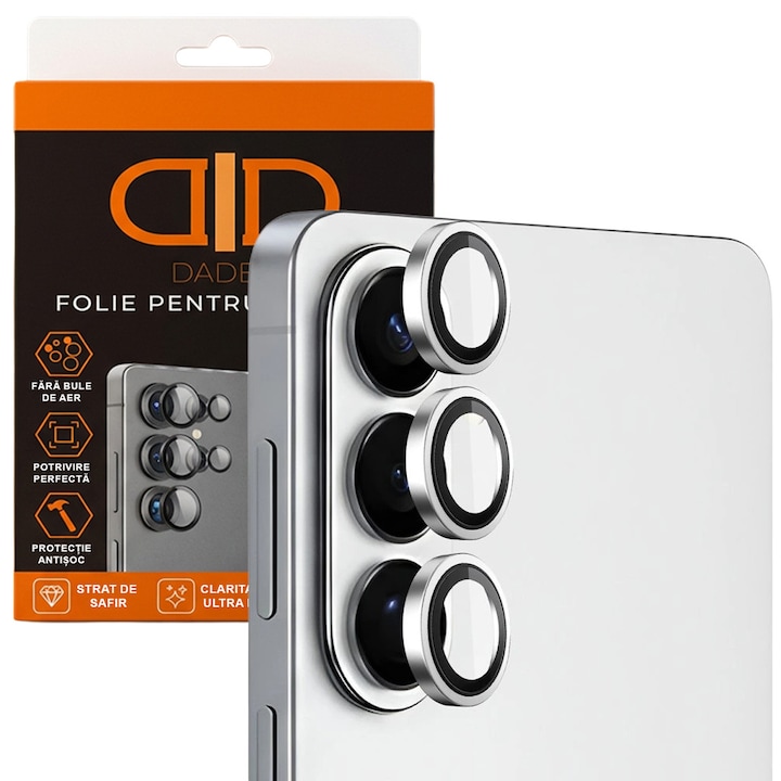 Folie protectie camera pentru Samsung Galaxy S26 Daden, Aplicator automat, Anti zgarieturi, Antisoc, Instalare usoara, Protectie premium, Argintiu