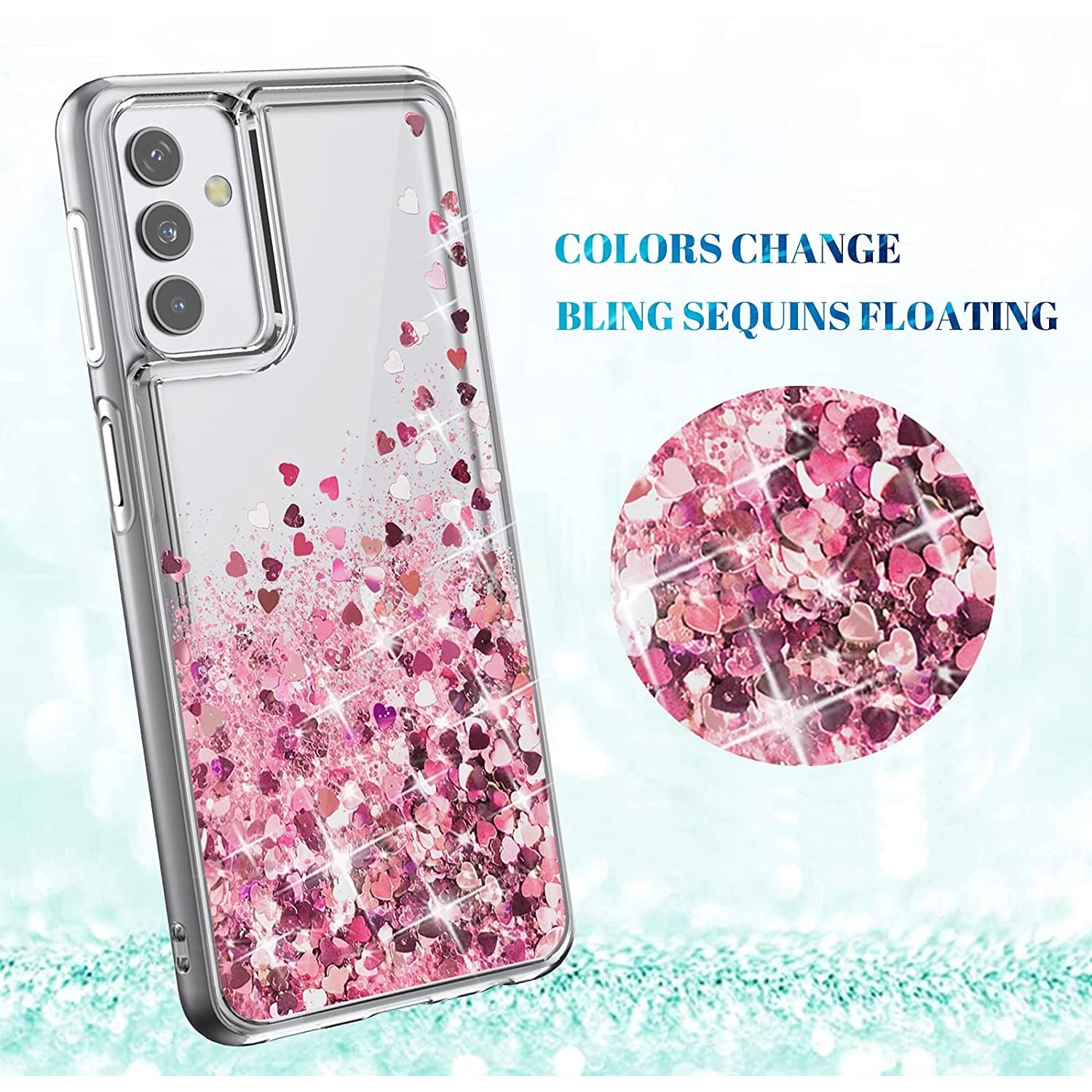 Husa compatibila cu Samsung Galaxy A14, cu Apa si Sclipici, Glitter, Fashion, protectie camera, Roz, ISAG