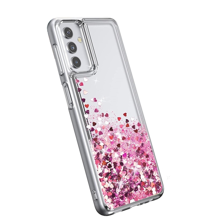 Husa compatibila cu Samsung Galaxy A14, cu Apa si Sclipici, Glitter, Fashion, protectie camera, Roz, ISAG