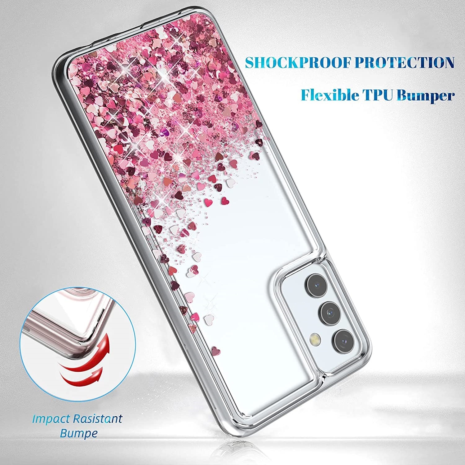 Husa compatibila cu Samsung Galaxy A14, cu Apa si Sclipici, Glitter, Fashion, protectie camera, Roz, ISAG