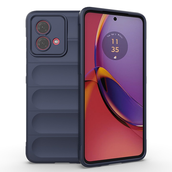 Husa telefon, pentru Motorola Moto G54 5G, Heavy Duty 3D cu dungi senzoriale Soft Silicone Full Portection Rezistent la socuri, Midnight Blue