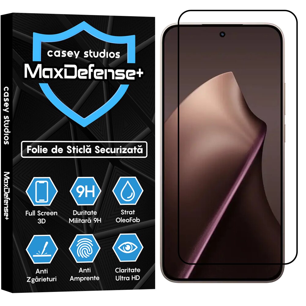 Folie Sticla CASEY STUDIOS™ compatibila cu Xiaomi 15T, Full Cover 3D, Full Glue, Sticla Securizata, Duritate Militara, Ultra HD, Protectie Profesionala Ecran 3D, Anti Zgarieturi, Anti Socuri, Margini Negre